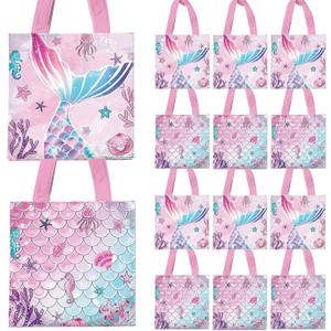 Yizeda 20Pcs Mermaid Gift Bags Party Favors Bags Non-woven Treat Bags with Handle for Girls Birthday Baby Shower Mermaid Party Supplies Decorations
