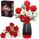 Rose Flowers Bouquet Building Set with Vase Included, 1077 PCS Artificial Flowers Botanical Collection Kit for Adults Women Men & Teen Girl, Mother's Day Birthday Gifts for Mom Her Wife Girlfriend