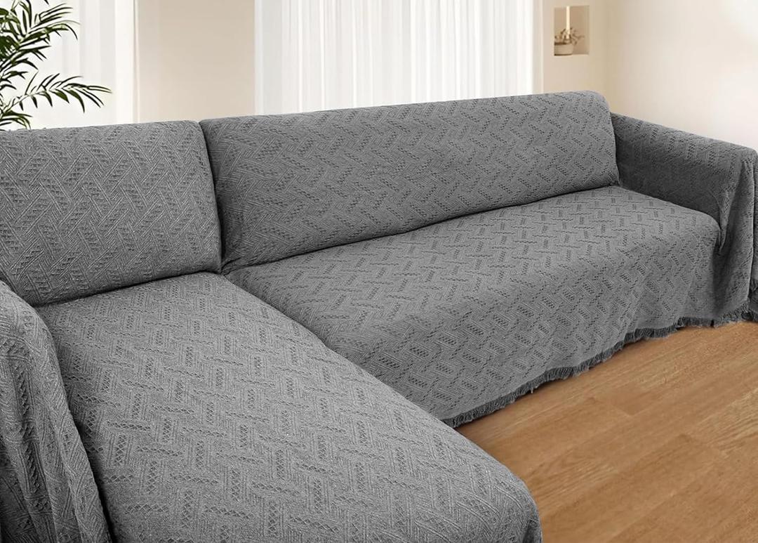 Sectional Couch Covers for Sectional Sofa L Shaped Sofa Cover Blanket 2 Pieces L Shape Furniture Protector for Pets Dogs (Dark Grey, X-Large)