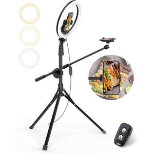 UBeesize 12" Ring Light with Overhead Phone Mount, Selfie Light with Stand,62" Tripod for iPhone with Light and Phone Holder for Video Recording,Cooking,Photography,Live Streaming,Tiktok,YouTube, 12in-Tripod