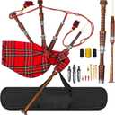 Great Scottish Highland Bagpipes Full Silver Mount Natural & Black Finish With Bag (Royal Stewart Natural Finish) (Royal Stewart Natural Finish)