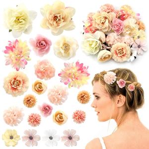 3 x 21 Pcs Flower Hair Clips, Silk Fabric Realistic 3D Rose Claw Clip Hairpins for Women Multiple Elegant Designs Boho Wedding Beach Party Brooch Pin Hair Accessories Valentines day Gift(Pink Series)