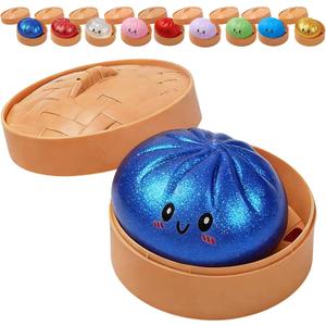 Glitter Dumpling, Glitter Dumpling Squishy with Box, Dumplings Sensory Squeeze Toy for Stress Relief (Blue)