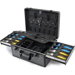 MoyRetty Professional Barber Case, Barber Suitcase 6 Clipper Slots & 8 Shear Holders, 17.13" Portable Aluminum Organizer for Hair Stylists & Pet Groomers-Black