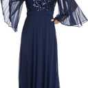 R&M Richards Women's Elegant Sequin Bodice Chiffon Maxi Dress W/Cape Sheer Sleeves | Evening Cocktail Party (Blue, L/12)