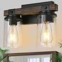 Farmhouse Bathroom Light Fixture Wood Black Vanity Lighting 2-Light Wooden Wall Sconce Industrial Rustic Wall Light Fixtures Over Mirror with Clear Glass Shade for Bathroom Hallway Kitchen Bedroom