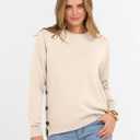 ANRABESS Sweaters for Women 2025 Fall Long Sleeve Crewneck Knit Casual Loose Side Button Basic Pullover Tops Trendy Outfits (Beige, XL)