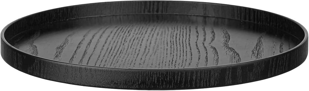XKXKKE 28 inch Round Solid Wood Serving Tray, Extra Large Tea Coffee Snack Food Meals Serving Plate, Non-Slip Kitchen Party Bar Server Ottoman Tray, Breakfast Tray with Raised Edges, Black 