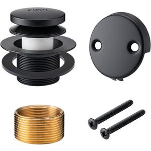 BOOMIBOO Bathtub Drain Tip-Toe Trim Set with Two-Hole Overflow Faceplate, Bath Tub Drains Conversion Kit with Universal Fine/Coarse Thread, Replacement Bathtub Drain Stopper Assembly, Matte Black