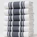 Kitchen Towels Set  Pack of 6 (20 x 30) Extra Large Premium Cotton Dish Towels for Kitchen  Super Striped Towels  Absorbent  100% Cotton  with Hanging Loop  Dark Grey