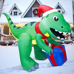 Joiedomi 5ft Tall Christmas Inflatables Dinosaur Outdoor Decoration, Blow Up Dinosaur with Gift Box, Christmas Yard Inflatables with Build-in LEDs for Xmas Decorations Outside, Xmas Lawn Decor