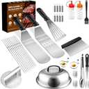33PCS Griddle Accessories Kit for Blackstone, Flat Top Grill Accessories, Set with Spatulas, Skewers, Sauce Bottles, Egg Rings, Melting Dome, Scraper