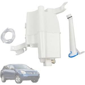 Windshield Washer Fluid Reservoir Tank Assembly Fit for Nissan Rogue 2008 2009 2010 2011 2012 2013＆Rogue Select 2014 2015, 28910-JM000 28915-JG000 w/(Motor+Filler Neck Inlet+Pipe Hose+Cap)