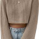MakeMeChic Women's Mock Neck Crop Sweater Bell Sleeve Knitted Pullovers Jumper Tops (Gray, S)