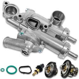 68003582AB Aluminium Thermostat Housing Assembly Compatible with 2.4L 2.0L 1.8L Jeep Compass Patriot 2007-2017, Dodge Journey 2009-2020 Caliber, Chrysler 200 Sebring with Sensor & Gasket
