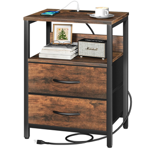 Yoobure Nightstand with Charging Station, Small Night Stand with Fabric Drawers and Storage Shelf for Bedrooms, Small Spaces, Bedside Table with USB Ports & Outlets