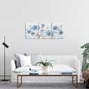 sechars Blue Flower Canvas Wall Art Vintage Floral Painting Pictures Decor Modern Blue and Grey Bedroom Bathroom Decoration (Blue)