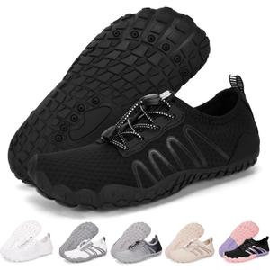 Hike Barefoot Water Shoes for Women Men Footwear, Quick Dry Wide Toe Box Pro Beach Swim Athletic Sports Shoes, Non-Slip Lightweight Aqua Shoe for Pool Hiking Walking Kayaking Diving Surfing (New-black)