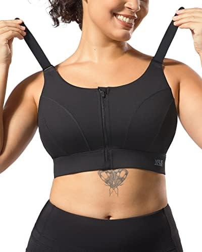 VFUS Adjustable High Impact Sports Bras for Women Zip Front Full Coverage and Lift Padded Compression Tops, Size M