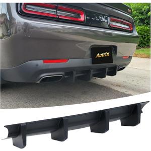 Rear Bumper Diffuser for 2015–2024 Dodge Challenger, Rear Diffuser Lip Spoiler Add On 4 Shark Fin Style Gloss Black