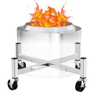 Expandable 15-27" Fire Pit Rolling Stand Heavy-Duty 360 Swivel & Locking Wheels, Universal Fit for Solo Stove & Ninja Fireside 360, Rust-Proof Stainless Steel for Patio, Camping, Outdoor