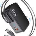 Retractable USB C Charger Wall Plug with 35.5in/90cm Type C Cables Cords,40W Fast Charging Foldable Block Multi Charger for All Devices for iPhone 17/16/15/14/13/12,iPad,Galaxy,Pixel