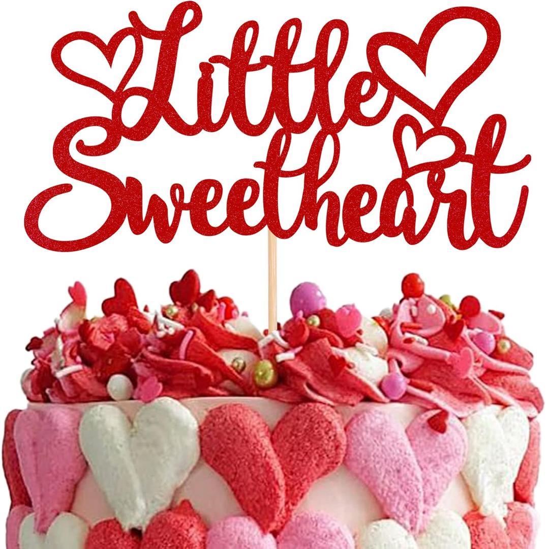 1 Pack Little Sweetheart Cake Topper Red Glitter Sweet Love Wedding Bridal Shower Valentine's Day Cake Picks Valentine's Day Theme Baby Shower Kids Birthday Party Cake Decorations Supplies (6)