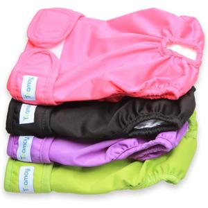 Teamoy 4pcs Washable Female Dog Diapers, Reusable Doggie Diaper Wraps for Female Dogs, Super-Absorbent and Comfortable, Medium (Black+ Purple+ Green+ Rose Red (4pcs))