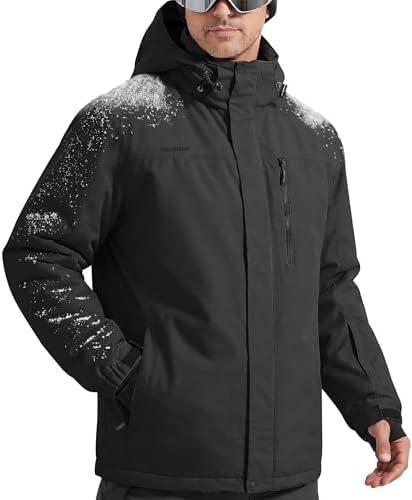 FREE SOLDIER Men's Waterproof Ski Snow Jacket Fleece Lined Warm Winter Rain Jacket with Hood Fully Taped Seams 3XL