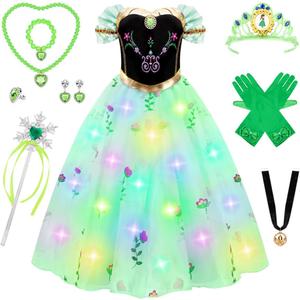 Meland Princess Dress Up for Girls - Light Up Princess Dress for Role Play, Halloween Costume for Toddler Girls (5-6 Years)