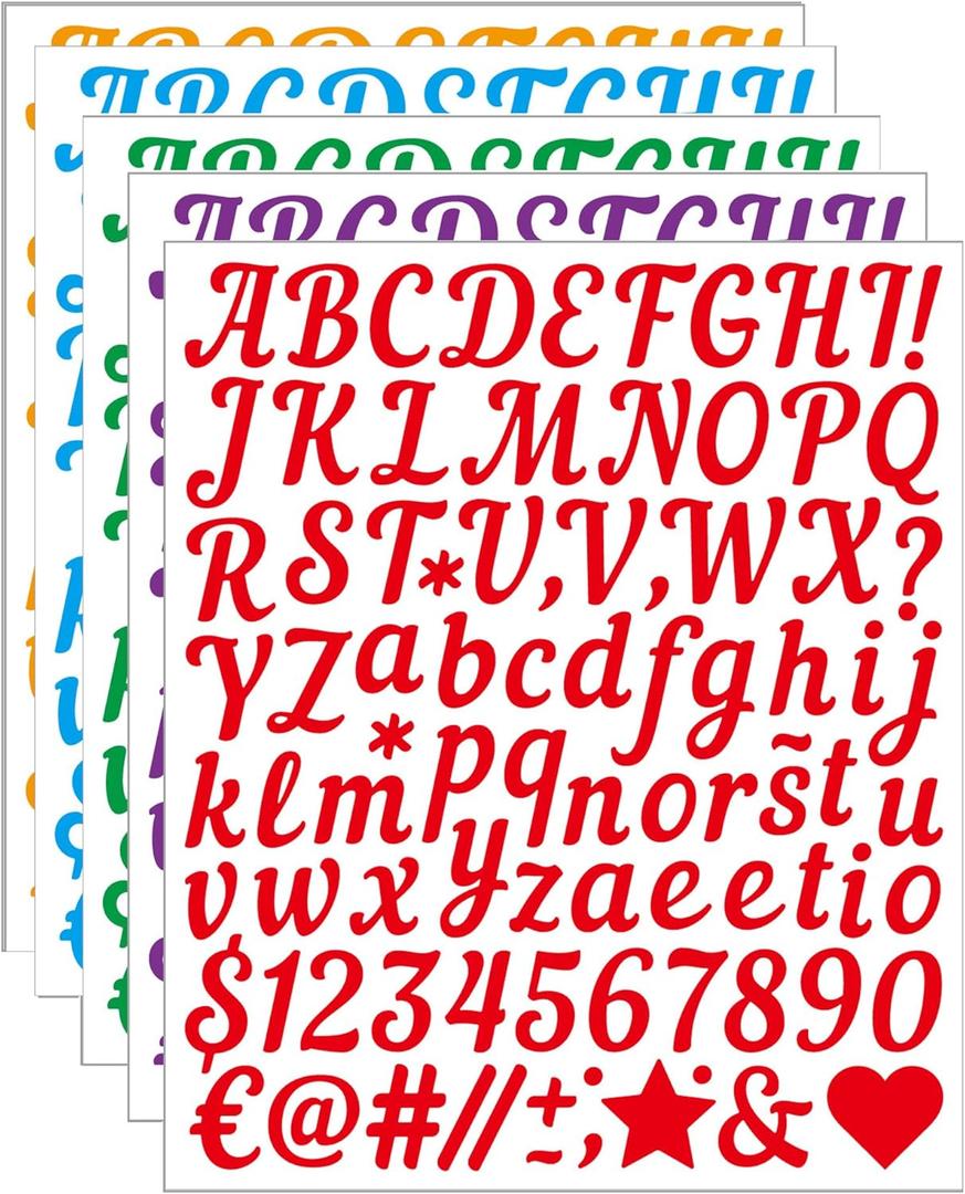 5 Sheets Letter Stickers, 440 Alphabet Sticker, 1 inch Vinyl Self-Adhesive Sticker Letters, Black Alphabets ABC Stickers, for DIY Mailbox House Numbers, Embellishments & Decorations Multicolor