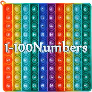 8.5 in Big Size P0pp Math Toys , Rainbow Square Fidget Ttoy 100bubbles Stress Relieving Fidget Game for Teachers to Create Kinds of Math Manipulatives【with 1-100 Numbers Tables】