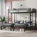 Bellemave Metal Twin Over Twin Over Twin Bunk Beds for 3 Kids, Heavy Duty Triple Bunk Bed Frame with Built-in Desk,3 Bed Bunk Beds,Twin Size Triple Bed,Detachable,Black