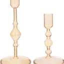 Tall Glass Taper Candle Holders 2 Set - Vintage Candlestick Holders for Taper Candles for Table Elegant Centerpiece Weddings Decor Christmas Events Holidays Dinner Party Amber