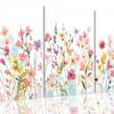 MTFBWY Wildflower Canvas Wall Art for Bedroom Set of 3 Botanical Floral Wall Art, Pink Watercolor Flower Pictures Wall Decor, Aesthetic Nature Landscape Prints for Living Room, 16"x24"Canvas