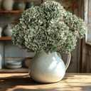 Uqueeten Artificial Flower Fake Silk Hydrangea Heads Bouquet with Stems Bulk for Fall Decoration Table Center Christmas Indoor Outdoor Faux Floral Realistic with Leaves Plants Crafts 8PCS(Green)