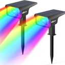 Solar Outdoor Lights,40 LEDs Color Changing RGB Solar Landscape Path Lights,USB & Solar Powered Multicoloured Spotlights,14 Colors Auto Cycling Spotlights for Yard,Garden,2 Pack