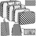 KPX 8 Set Packing Cubes for Travel, Luggage Packing Organizers Accessories Large Toiletries Bag for Clothes Shoes Cosmetics (8Set-Black Checkered)