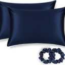ALASKA BEAR Silk Pillowcase for Hair and Skin, Set of 2 Pure Genuine 22 Momme Mulberry Silk Pillow Cases Standard Size for Bliss Sleep Better Than Poly Satin, Zipper Closure (2 Pack Standard 20''x26'', Navy Blue)