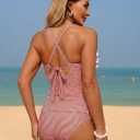 ZAFUL Womens Tankini Swimsuits Smocked 2 Piece Bathing Suits Modest Tie Back Swimwear, XXL