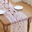 JIALE 3 Pack Pink Floral Table Runner, Embroidery Daisy Seasonal Table Decorations, 120Inch 10FT Tulle Fabric for Home Decor, Bridal Shower Wedding, Baby Shower Parties, DIY Craft