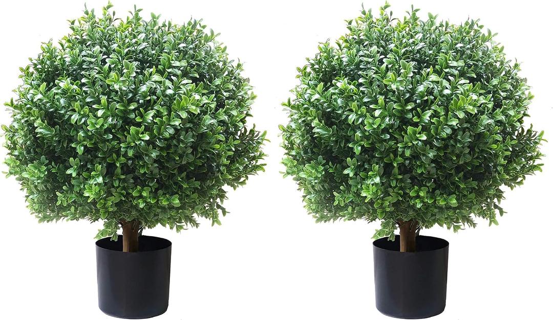 ALL SEASON GREEN 2'T 18''W Boxwood Ball Artificial Topiary Trees Potted Faux Outdoor Plants for Home Porch Decor Set of 2