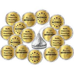 Gold Foil Retirement Kisses Stickers, (Set of 216) Chocolate Drops Labels Stickers for Happy Retirement Party, Party Favors Decor for Kisses. Made in USA