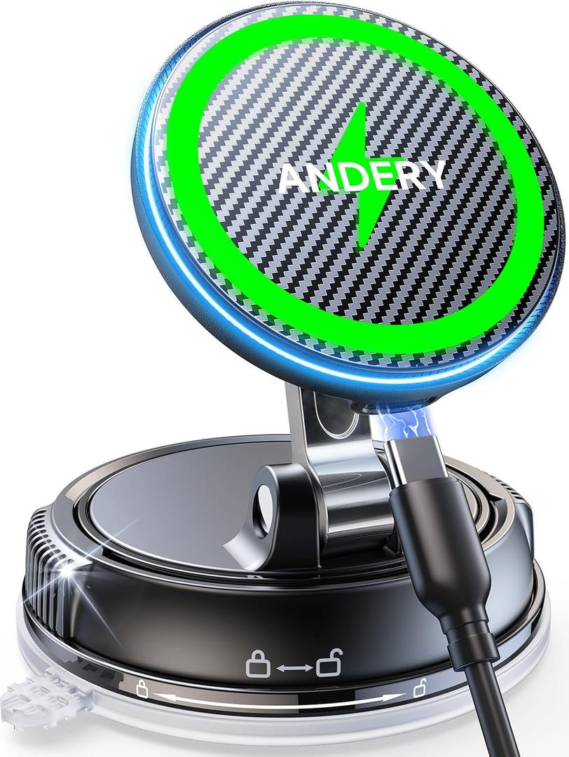 ANDERY Only for iPhone Magsafe Car Mount Charger [15W Wireless Faster Charging, 78+LBS Strongest Suction, 2400gf Strongest Magnetic] 360 Adjustable Car Phone Holder for iPhone 17-12 Pro Max Plus Air