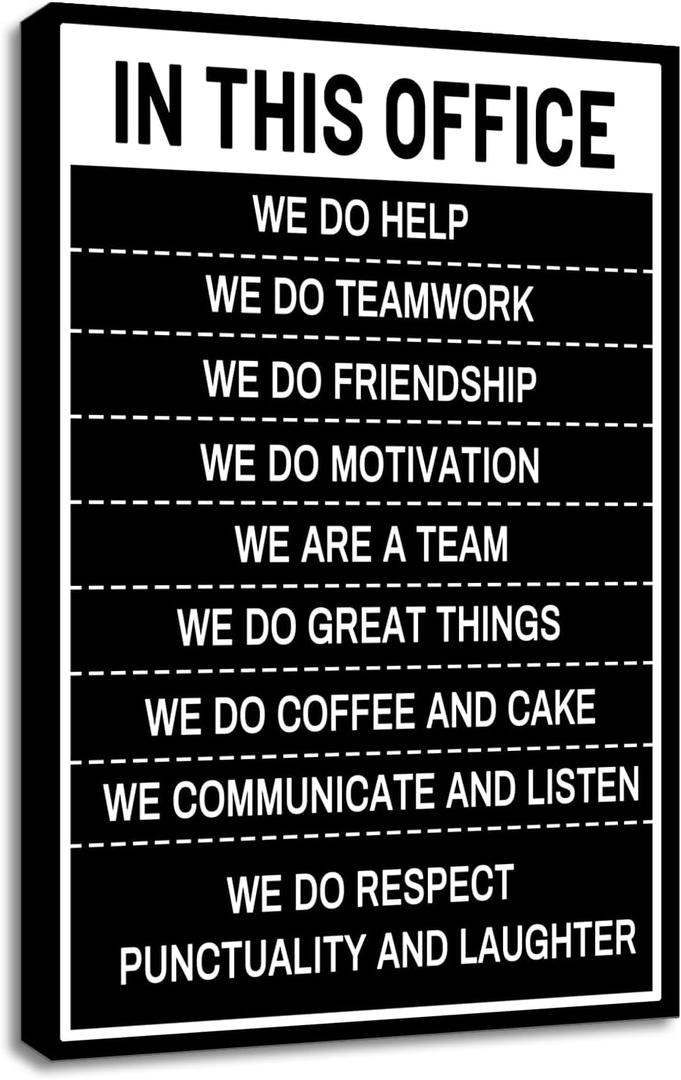 YSPCSUN Motivational Canvas Wall Art, In This Office Quote Single Panel Framed Canvas Poster for Living Room Office Decor, Black White Teamwork, 36x24inch