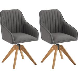 Furniliving Mid Century Modern Accent Chair Set of 2, 36.8 Inch Upholstered Swivel Chair for Living Room with Arms Home Office Desk Chair for Bedroom Wood Legs Computer Task Chair No Wheels, Darkgrey