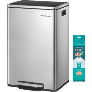 SONGMICS Trash Can, 13 Gallon (50 L), Stainless Steel, Soft-Close Lid