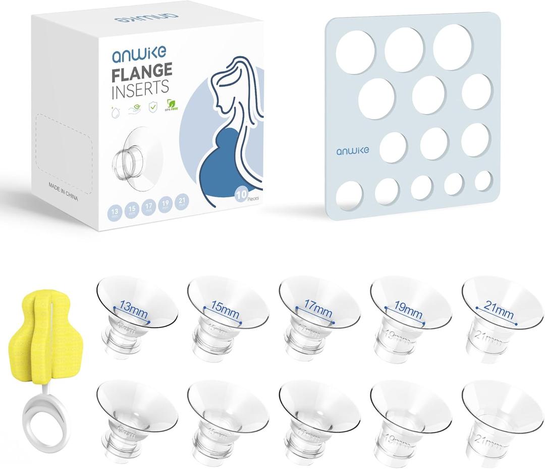 10PCS Flange Sizing Kit, Silicone Flange Inserts 13/15/17/19/21mm &Nipple Ruler&Cleaning Brush 24mm Flange/Shield, Compatible with Momcozy S9/S9pro/S10/S12/S12pro /Medela/Elvie (White)