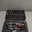 PIRIPARA 108 Piece Mechanics Tool Set Metric And Standard 1/4" & 1/2" Socket Set, Ratchet Set, Universal Joint, Extension Bars, Quick Release Reversible Ratchet Wrench, Plastic Toolbox Storage