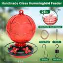26 OZ Glass Hummingbird Feeder for Outdoors Hanging - Hand-Blown Hot Air Balloon Design - Leak-Proof & Ant Moat - Garden Decor Gift for Mom, Red